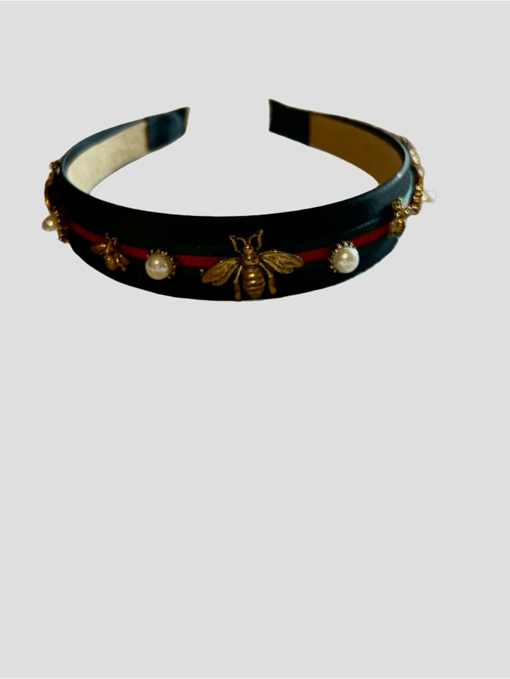 Black Embellished Bee Headband with Pearl Accents - Picture 2 of 5